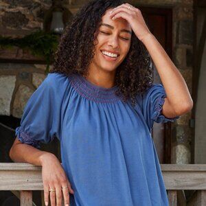 LAKE Pajamas Pima Smocked Nightgown